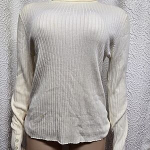 J. McLaughlin Ivory Ribbed Knit Sweater